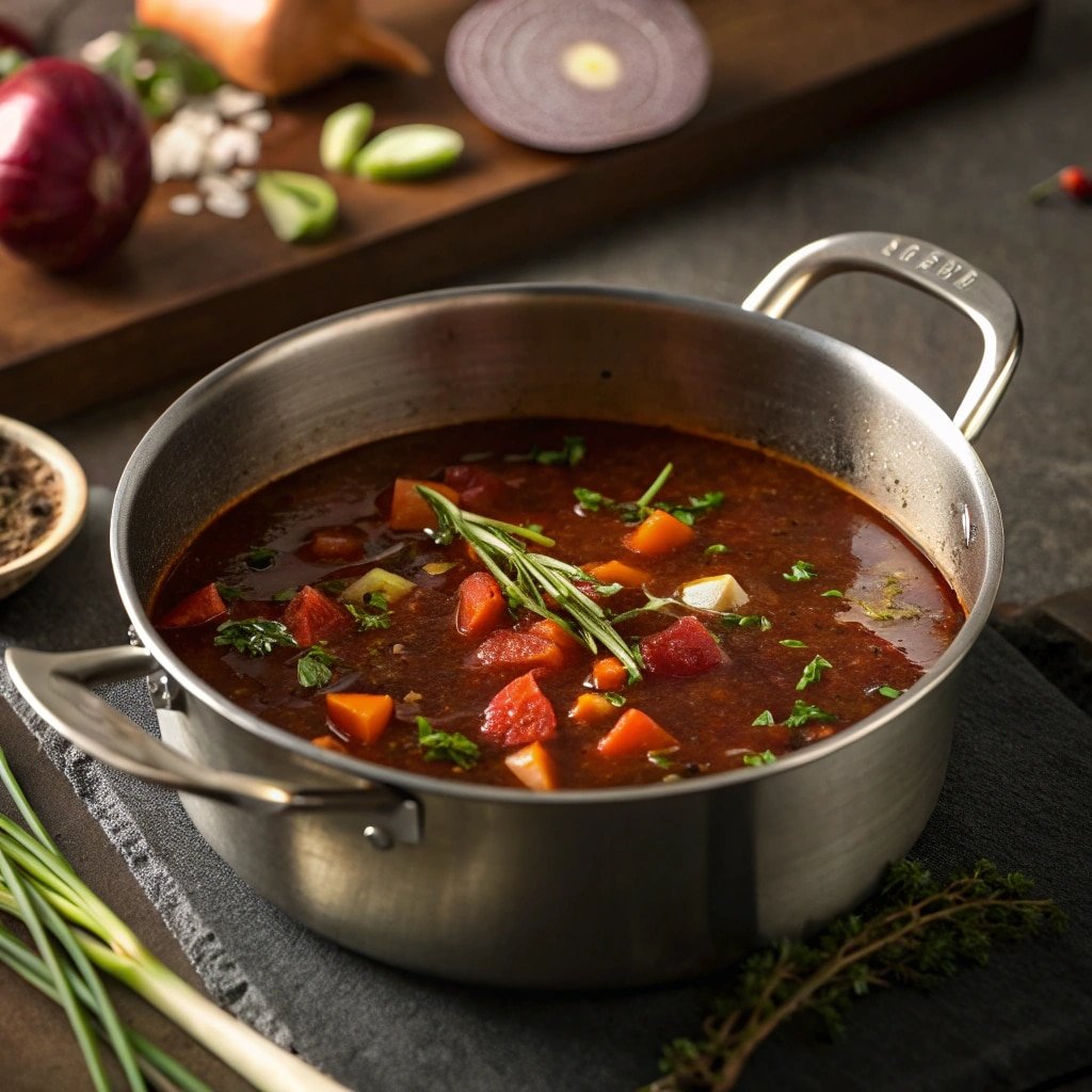 Espagnole sauce simmering in pot