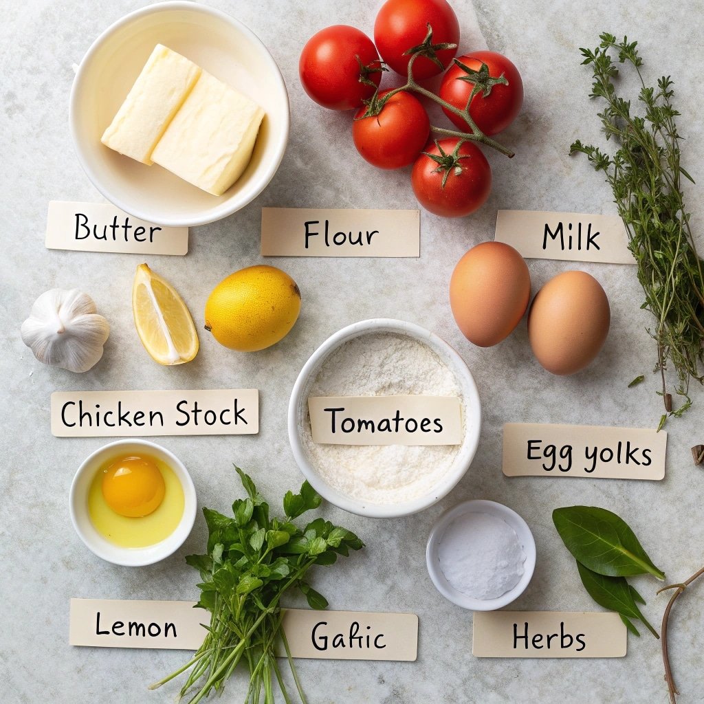 Fresh ingredients for making classic French sauces